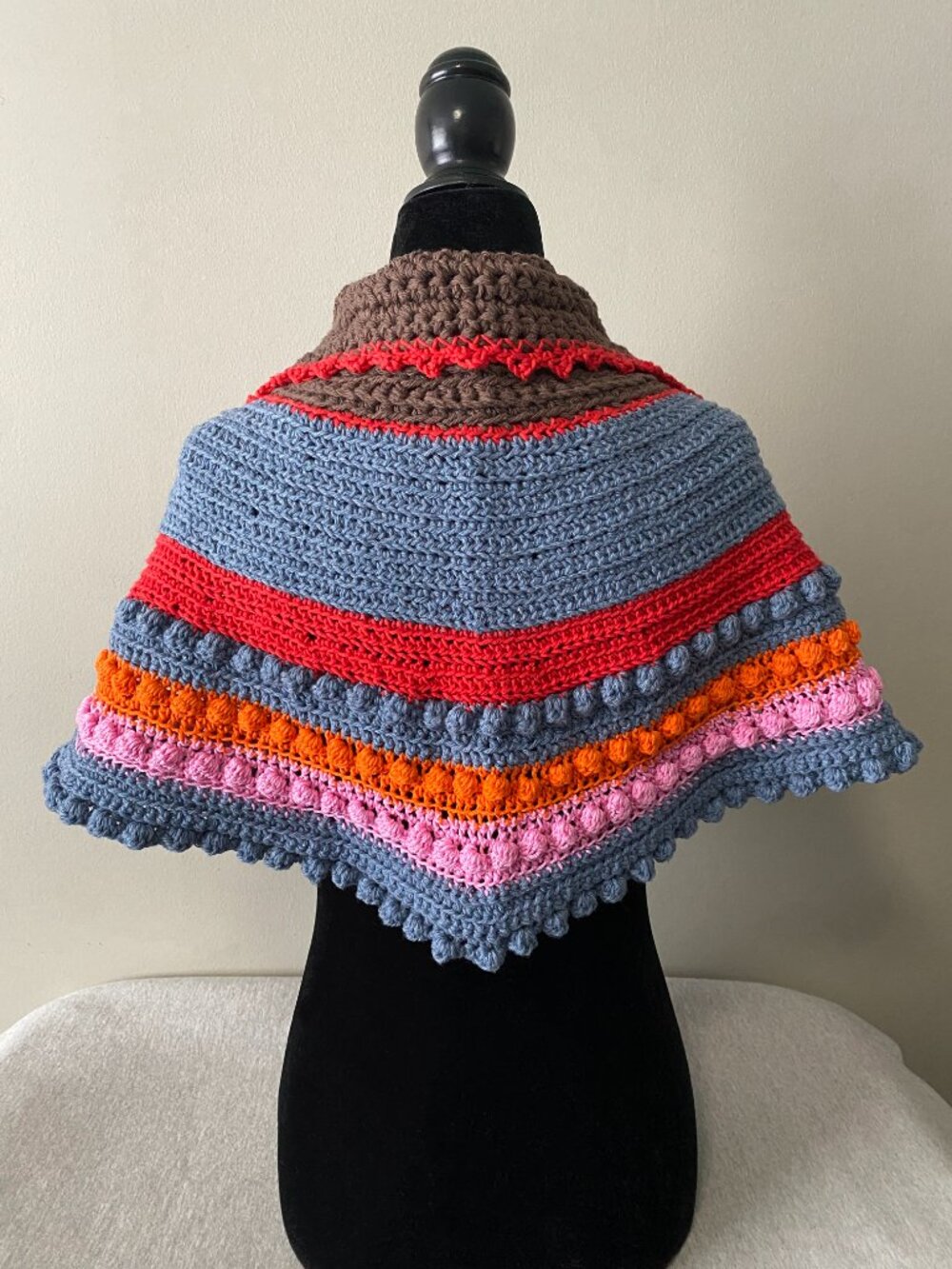 Handmade Crochet Brown Blue Orange Red Pink Cotton Shawl Capelet - Picture 3 of 6